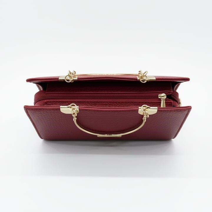 Signature Dark Red Textured Handbag