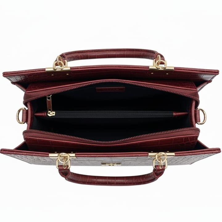 Signature Dark Red Textured Handbag