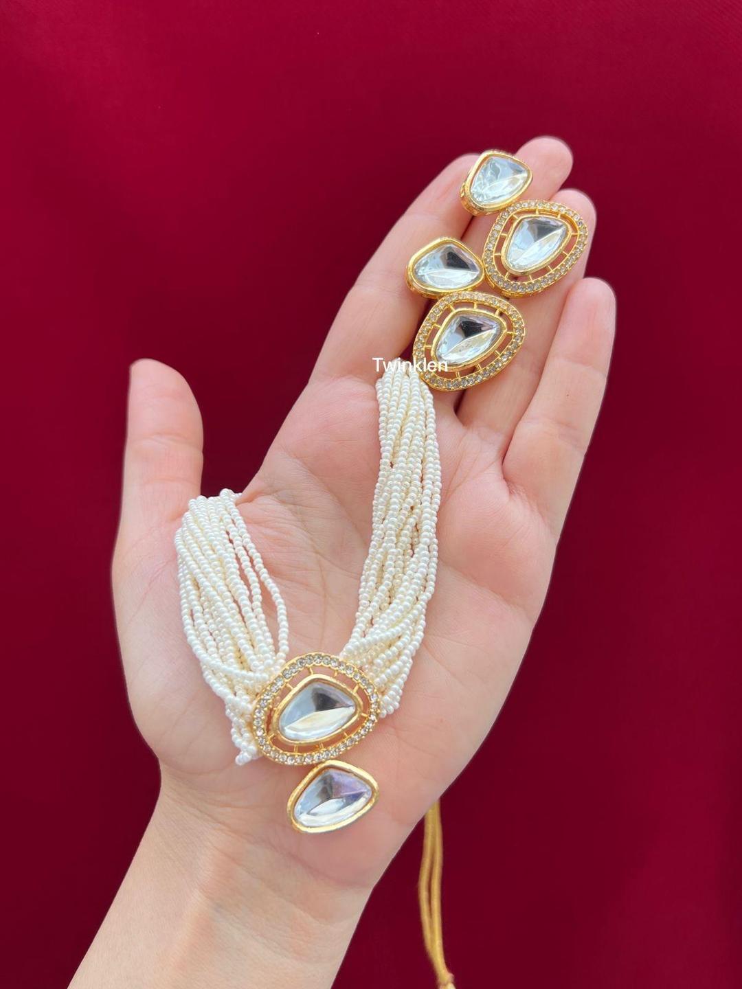 Stunning Gold Plated Kundan Choker Set - 2 Pcs Adjustable Fashion Jewelry